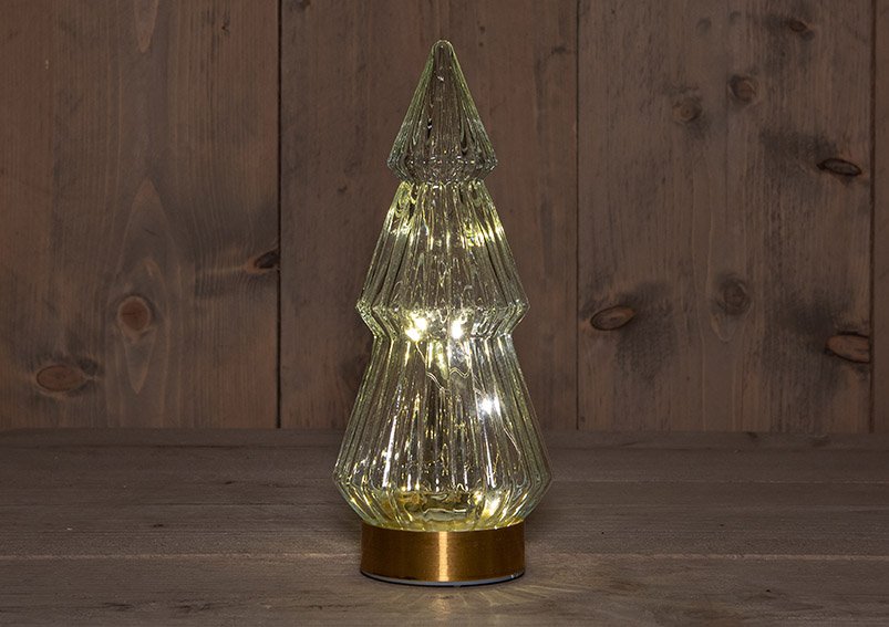 Kerstboom met verlichting 10 LED's van goudkleurig glas (B/H/D) 10x23x10cm Werking op batterijen 3xAAA
