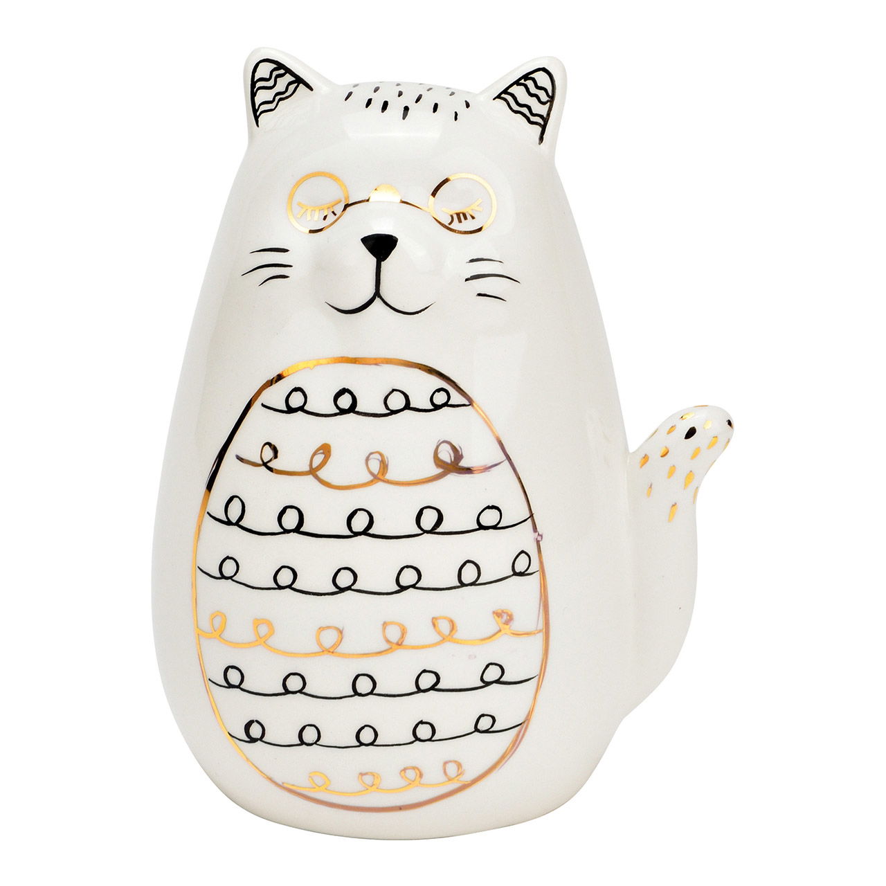 Katze mit Brille aus Keramik weiß (B/H/T) 8x11x6cm Katze mit Brille aus Keramik weiß (B/H/T) 8x11x6cm