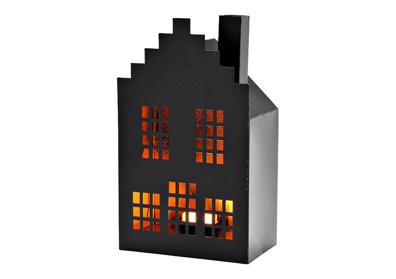 Wind light, tealight holder house of metal black (w/h/d) 15x25x9cm