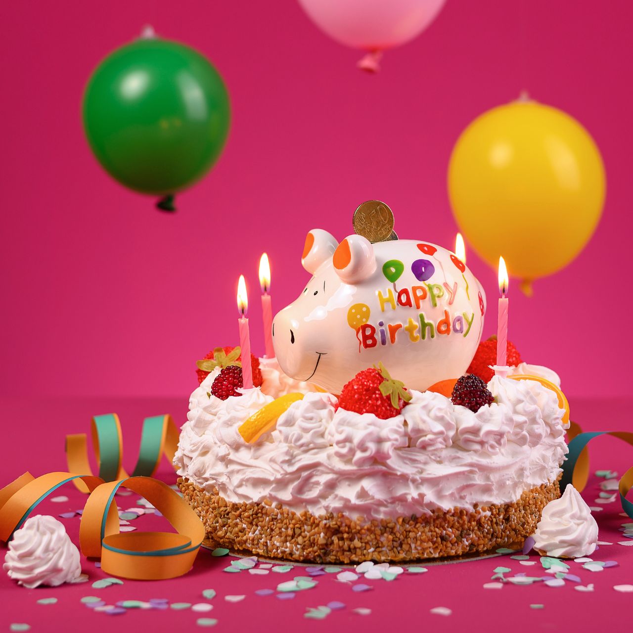 KCG Sparschwein "Happy Birthday" aus Keramik, Bunt (B/H/T) 12,5x9x9cm Kleinschwein, KCG Sparschwein "Happy Birthday" aus Keramik, Bunt (B/H/T) 12,5x9x9cm Kleinschwein,