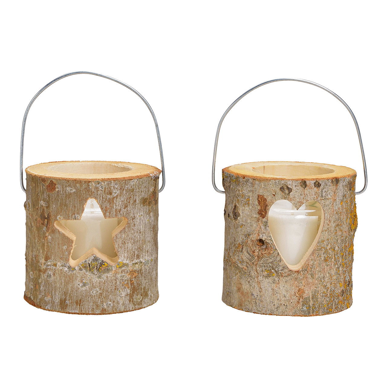 Lanterns, heart, star decor, with glass, candle glass 6,5x8,3cm, candle 4,5x5cm made of wood brown, 2-fold, (W/H/D) 12x12x12cm Lanterns, heart, star decor, with glass, candle glass 6,5x8,3cm, candle 4,5x5cm made of wood brown, 2-fold, (W/H/D) 12x12x12cm