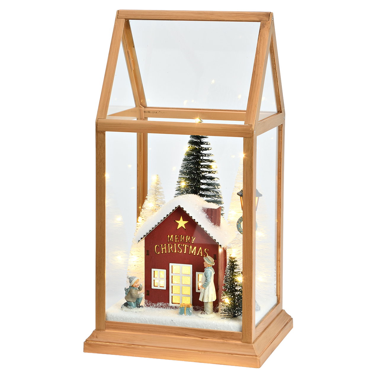 Weihnachtsdeko, Glasbehälter, Miniaturhaus, Lichterdeko, Holzrahmen