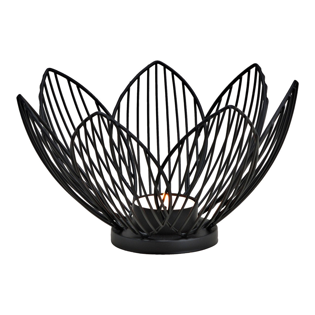 Porta tealight fiore di loto in metallo nero (L/H/D) 19x10x19cm