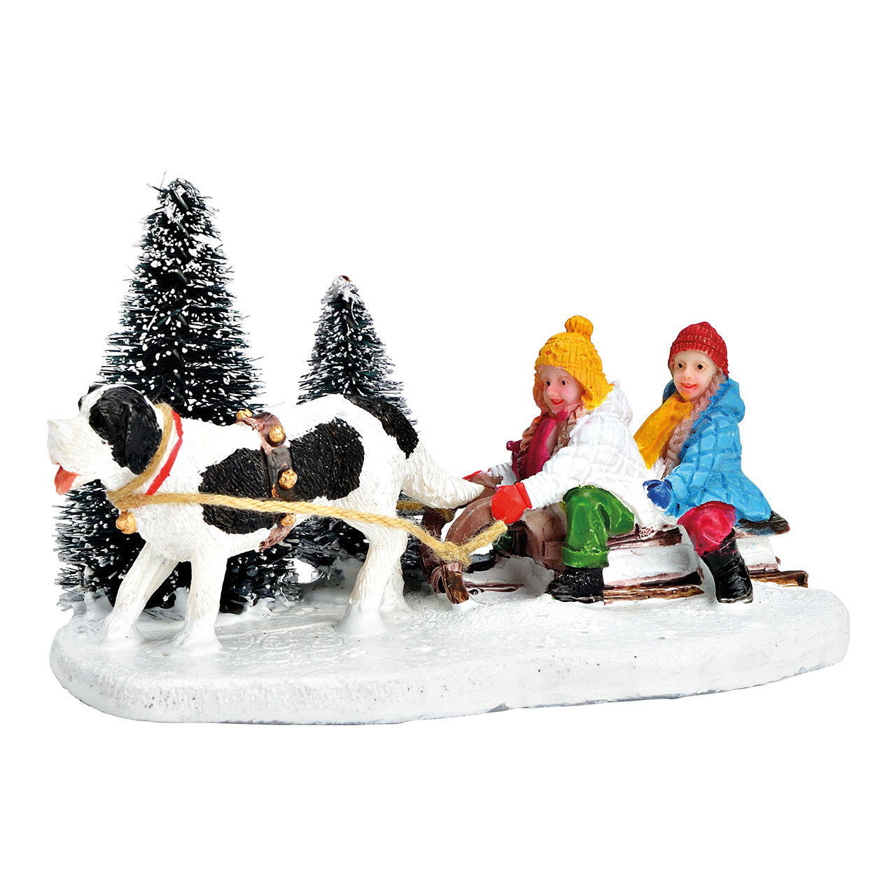 Miniature sleigh ride made of poly colorful (W/H/D) 10x6x6cm Person, Hund, Säugetier, Haustier, Draußen