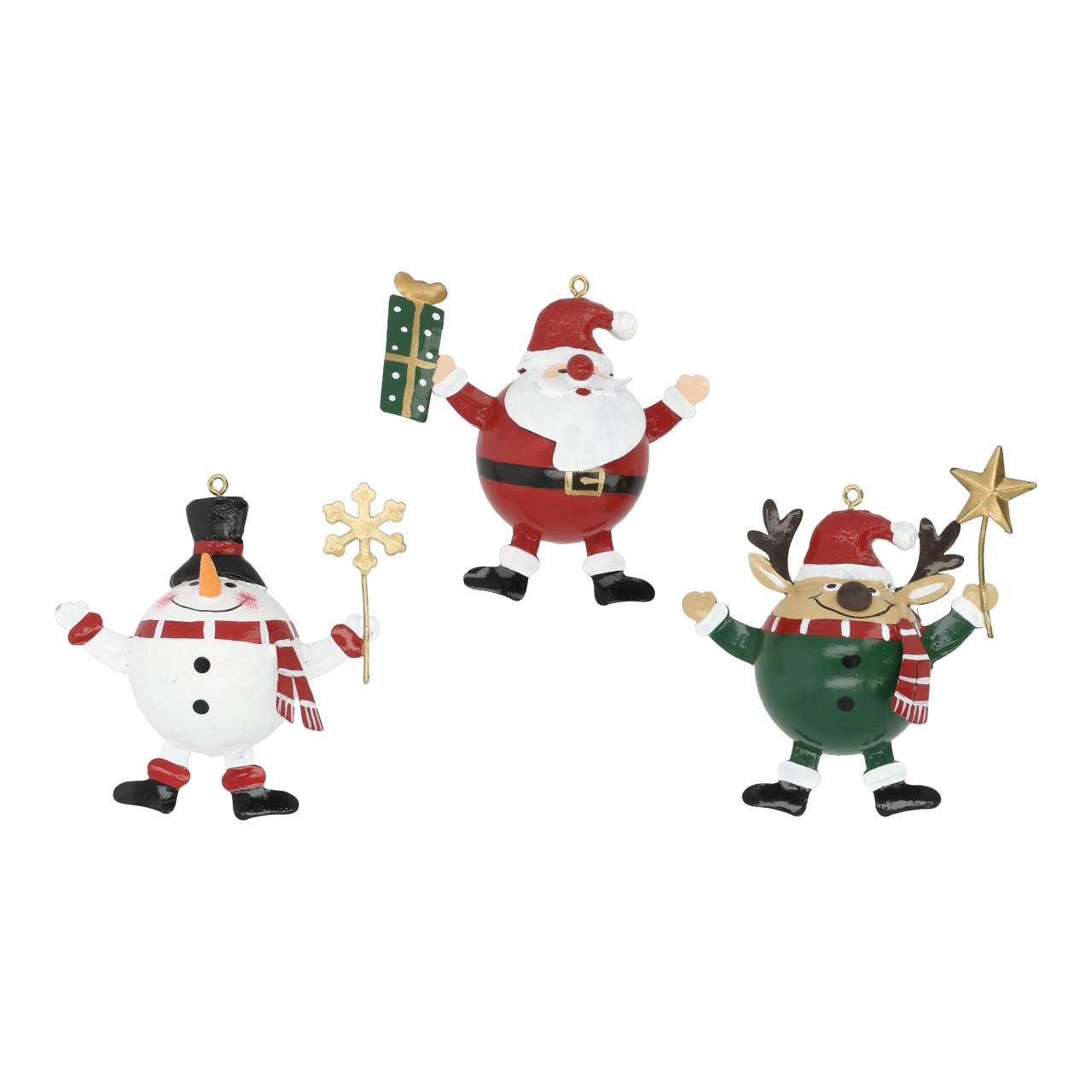 Hänger Weihnachtsfigur aus Metall Bunt 3-fach sortiert (B/H/T) 7x4x7cm Spielzeug