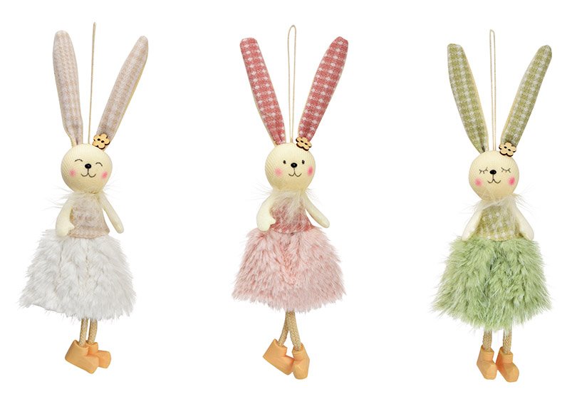 Hanger bunny girl textile green, pink, white 3-fold, (W/H/D) 8x23x2cm