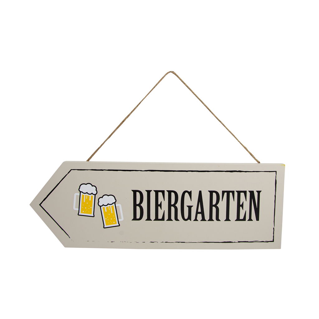Schild Biergarten zum Hängen, Holz, 40x25cm, 1 Stck, weiß