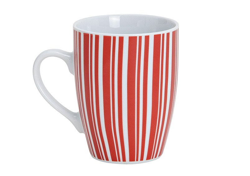 Mug stripes red-white porc. 10 cm