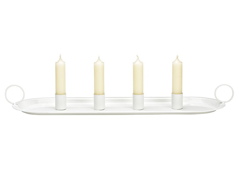 Adventskranz, Kerzenhalter aus Metall weiß (B/H/T) 49x6x14cm