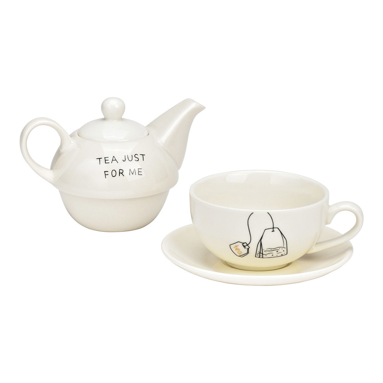 Teekannen Set, Tea just for me, 3-er Set, aus Porzellan weiß (B/H/T) 15x16x15cm 400ml/250ml