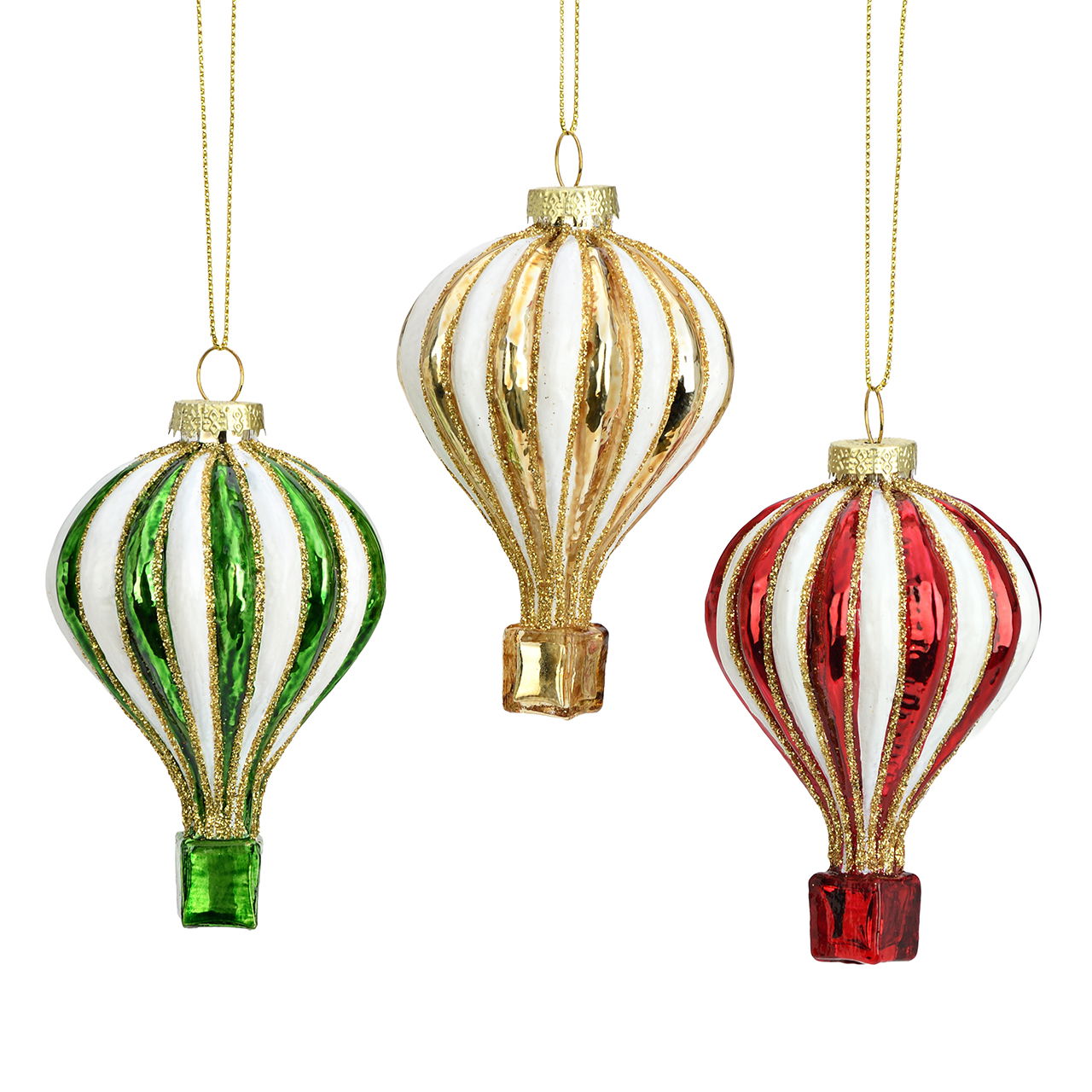 Pendentif de Noël Ballon à air chaud en verre or 3 fois assorti (L/H/P) 6x9x6cm Zubehor, Ohrring, Schmuck, Halskette