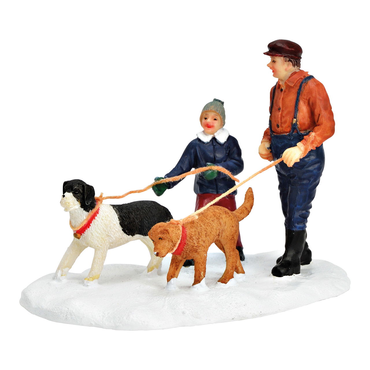 Miniature figure walker with dogs made of poly colorful (W/H/D) 10x7x6cm