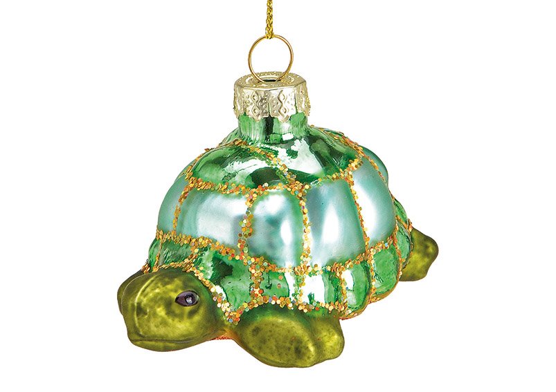 Tartaruga appendiabiti di Natale in vetro verde (c/h/d) 7x5x5cm