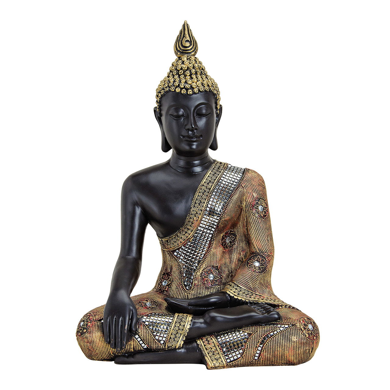 Bouddha en noir/or en poly, L32 x P20 x H45 cm