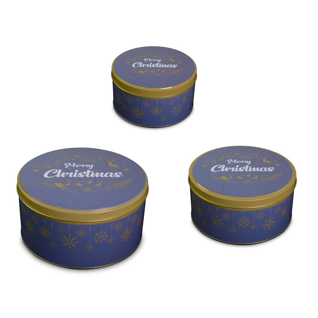 Box set Merry Christmas round with flake motif, metal, 14x7 / 16x8 / 18x10cm, 3 pcs./set, blue-gold EAN 16x8cm: 4065557000565 EAN 14x7cm: 4065557000572 Kopf, Person, Gesicht, Band, Zinn