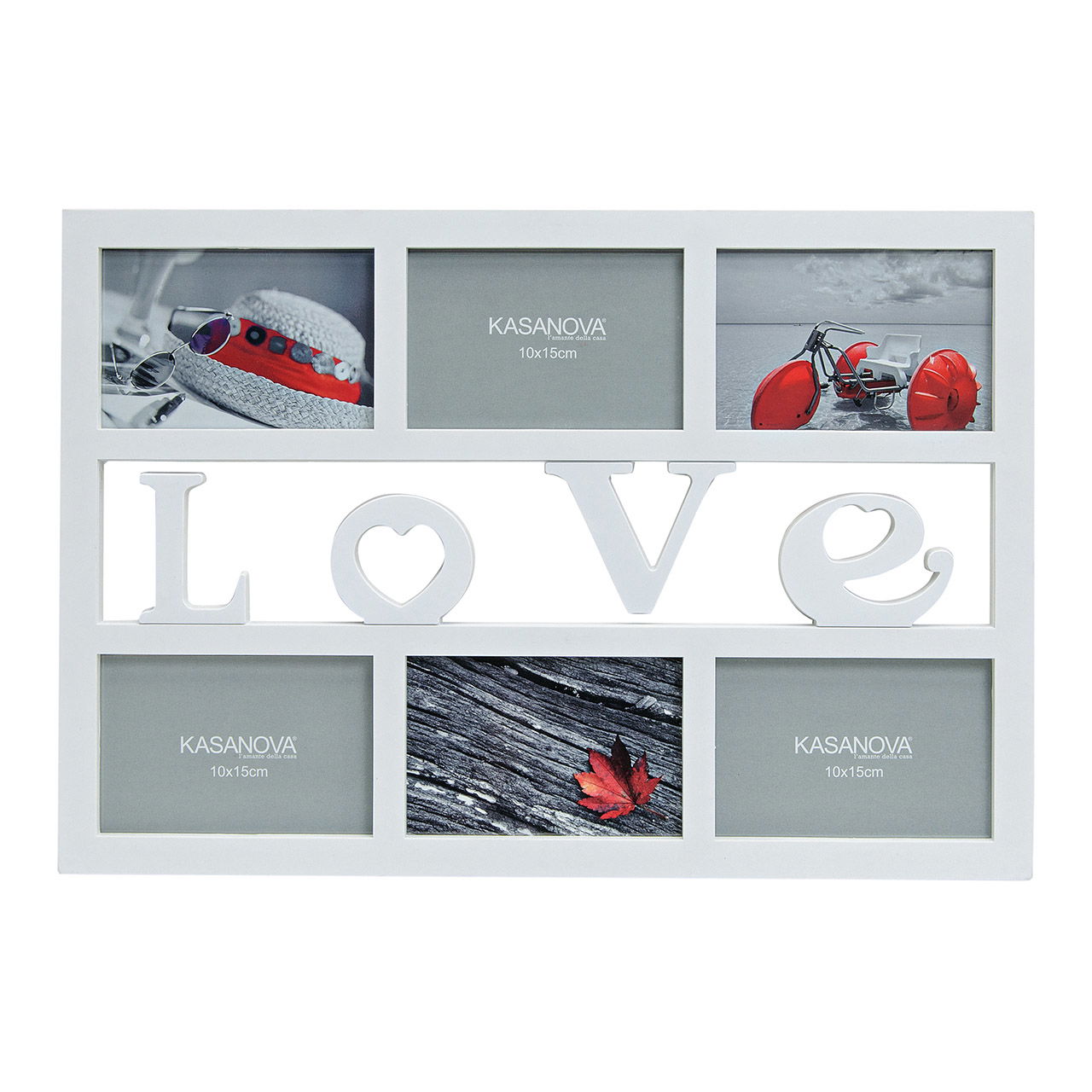 Cornice Love per 6 foto in plastica bianca, L48 x H33 cm