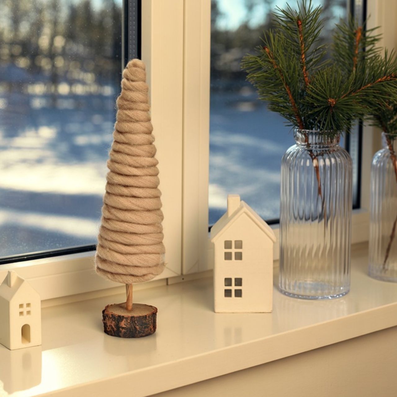 Soporte para árbol de Navidad de plástico, lana beige (A/A/P) 9x35x9cm