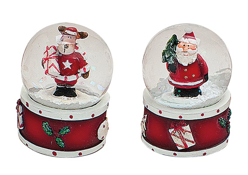 Boule à neige décor de Noël en poly, 2 fois assortie (L/H/P) 3.5x4.5x3.5 cm