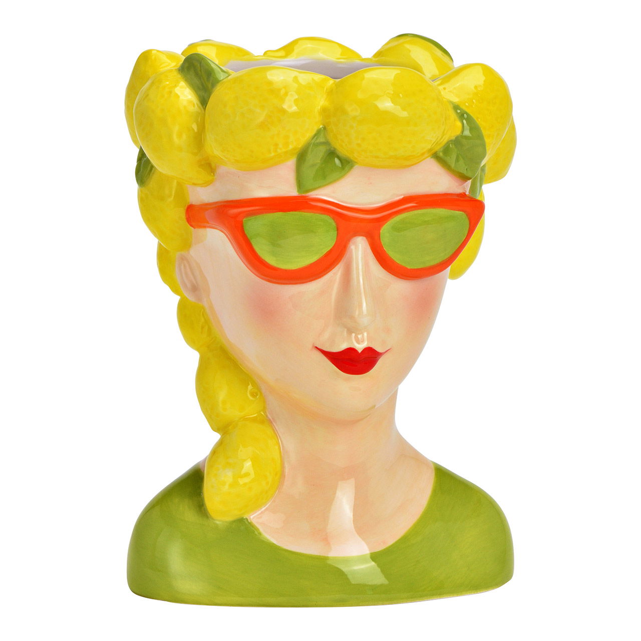 Vase woman lemon decor ceramic colorful (W/H/D) 12x17x12cm