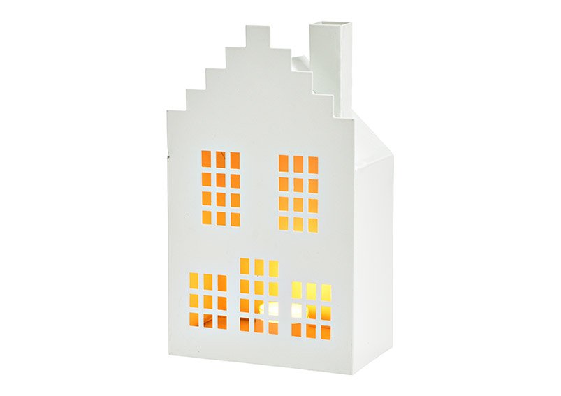 Casa de metal con luz de viento blanca (A/H/D) 15x25x9cm