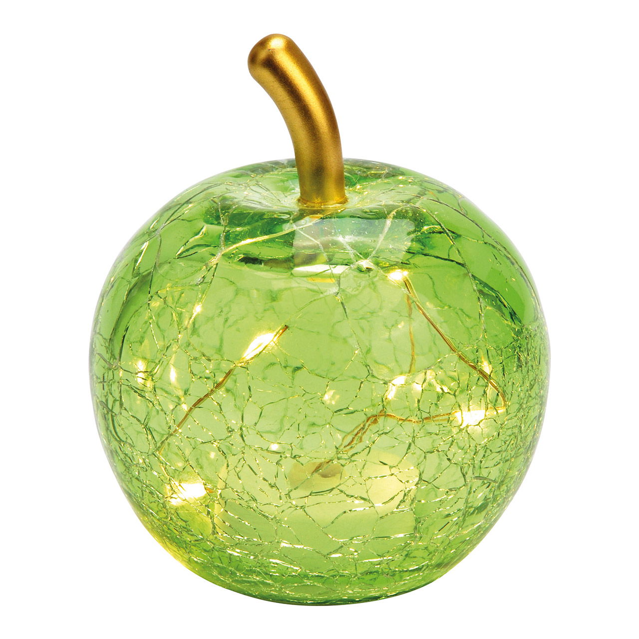 Manzana con 5 LEDs de cristal verde claro (A/A/A) 7x9x7cm con temporizador, funcionamiento con pilas CR2032 no incluidas