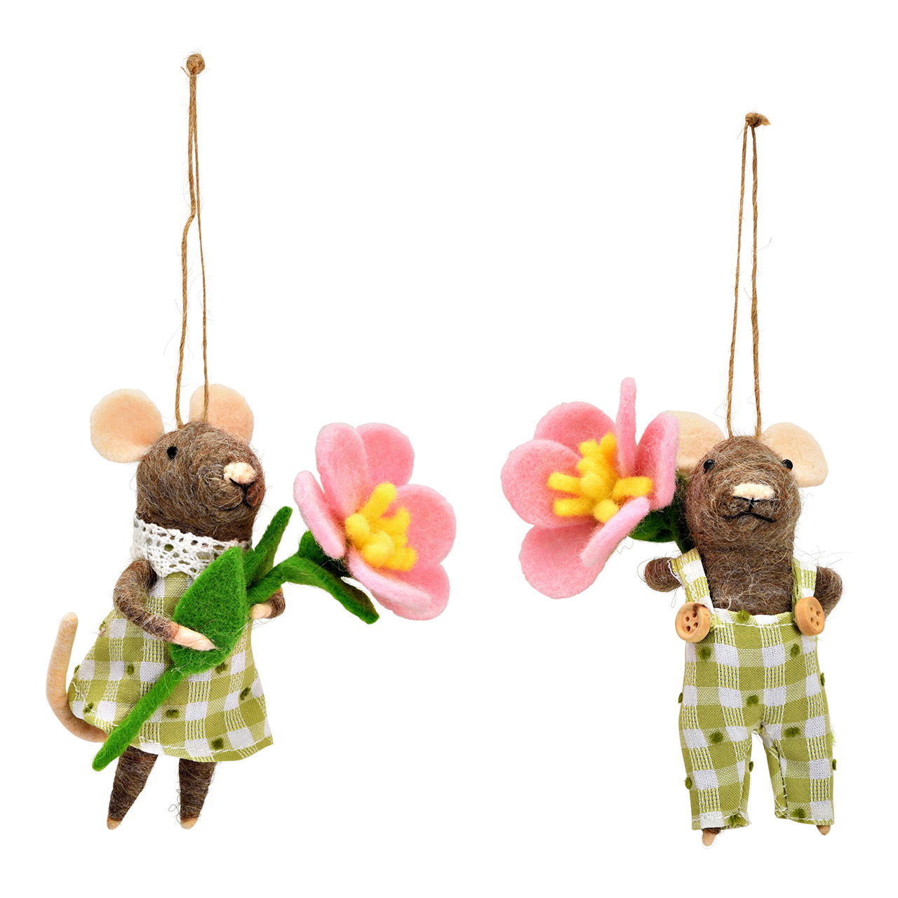 2-fold felt/textile mouse hanger, brown/green (W/H/D) 6x13x5cm