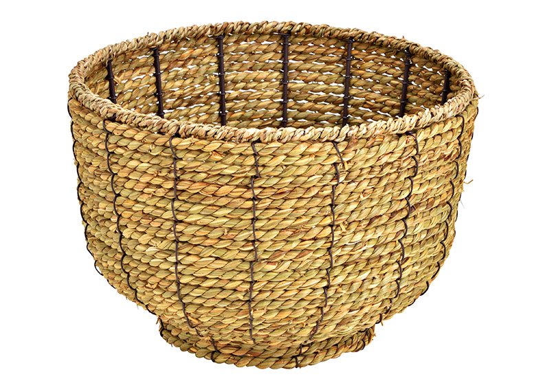 Basket, flower pot made of seagrass, natural metal (W / H / D) 26x18x26cm