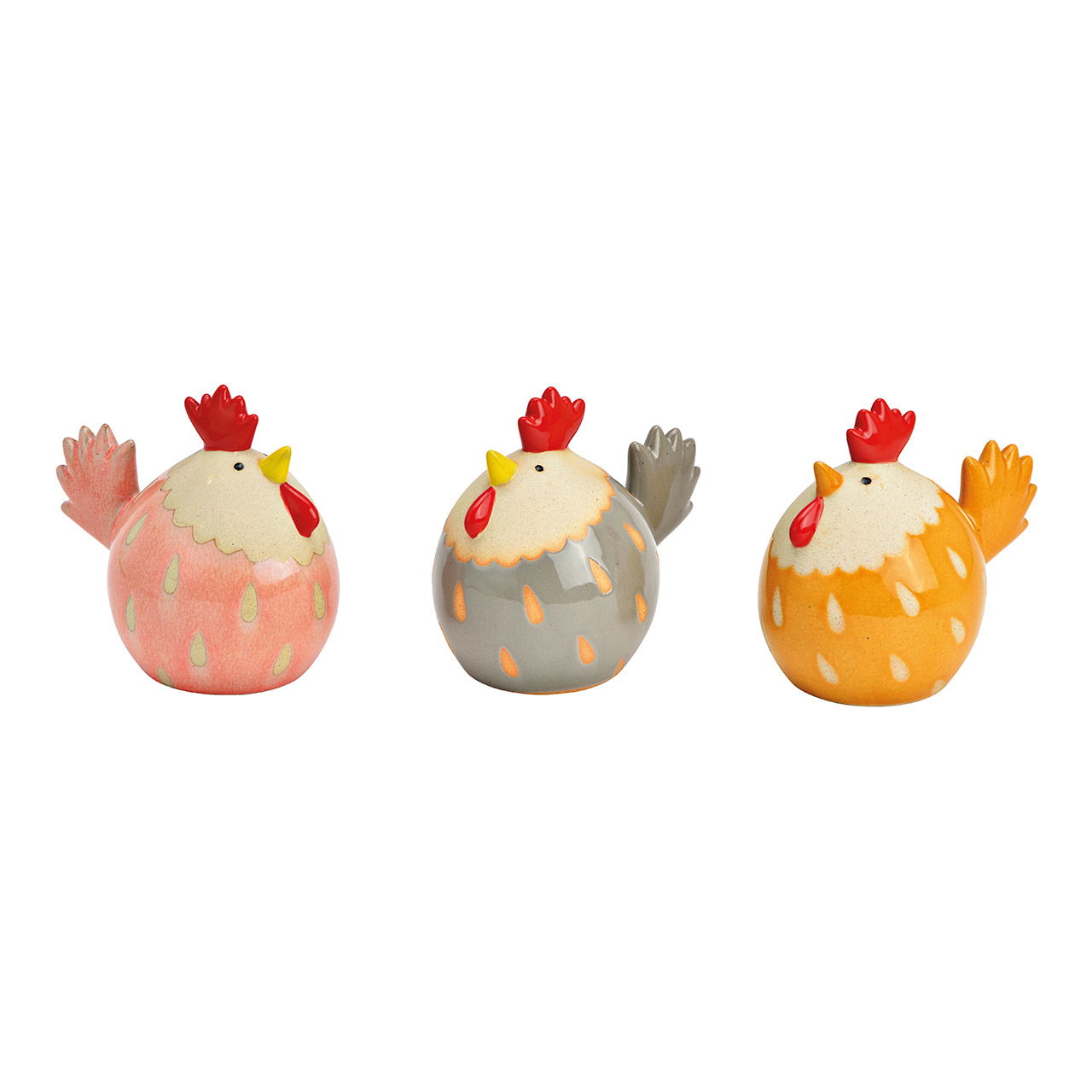 Huhn aus Steingut bunt 3-fach (B/H/T) 14x12x9cm