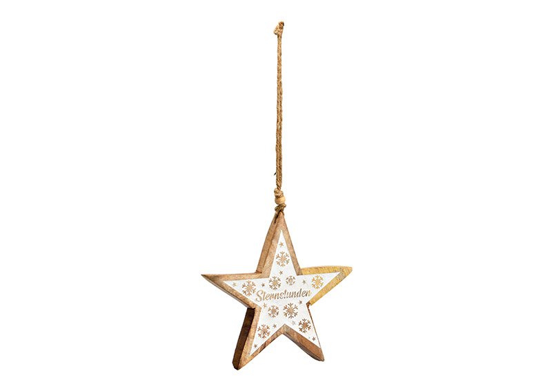 Suspension étoile, heures d'étoiles en bois de manguier naturel, blanc (L/H/P) 15x15x2cm