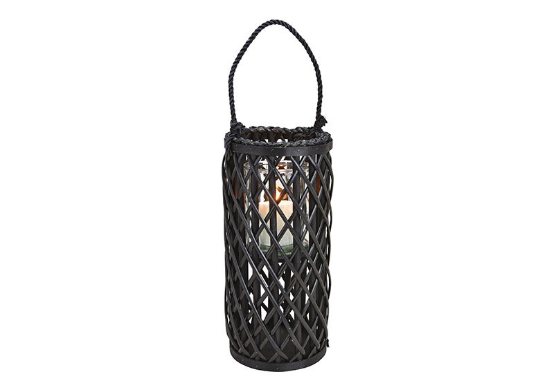 Lantern wickerwork with lantern glass made of natural material black (w / h / d) 18x40x18cm