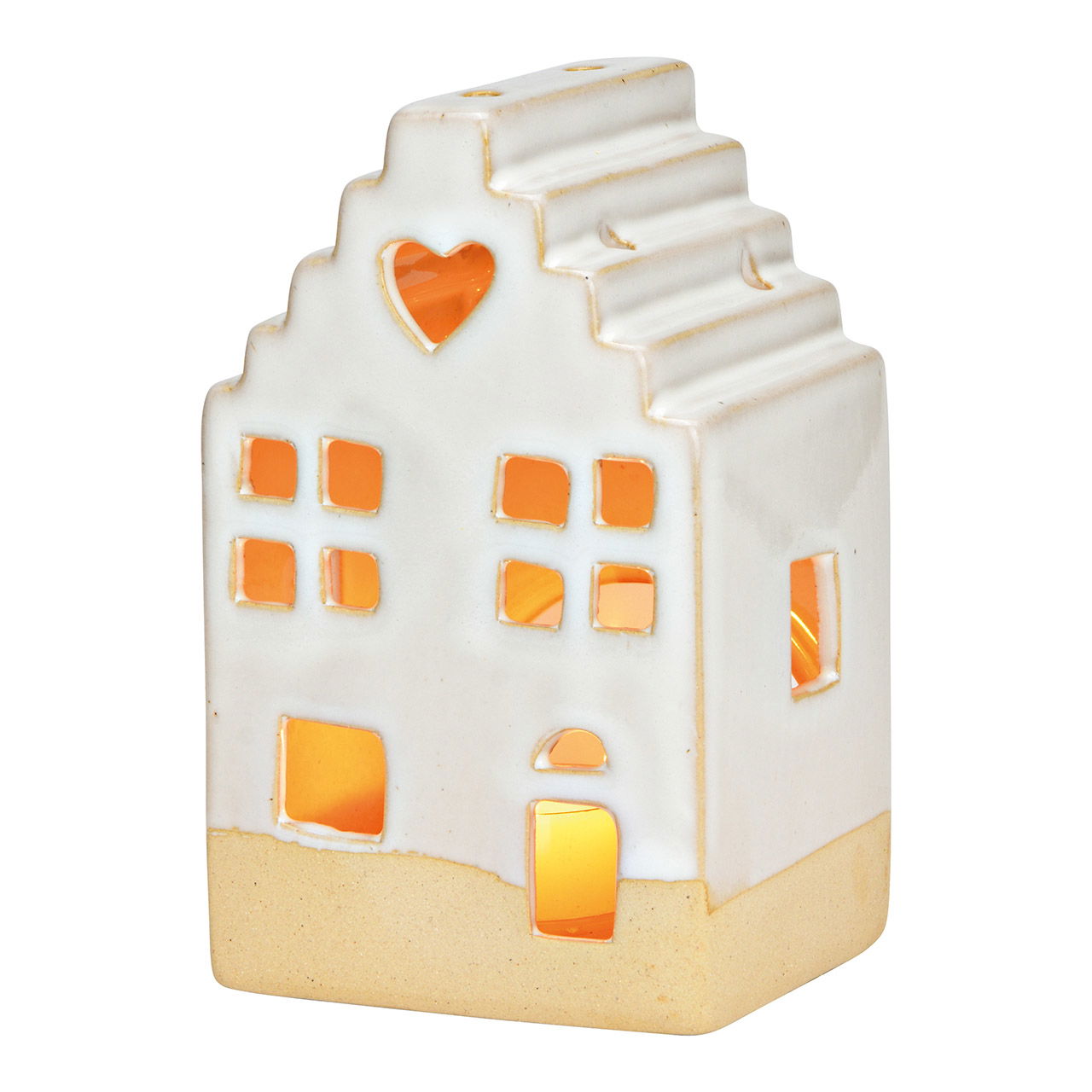 Windlicht Haus aus Keramik, Weiß/Braun (B/H/T) 8x14x8cm Windlicht Haus aus Keramik, Weiß/Braun (B/H/T) 8x14x8cm