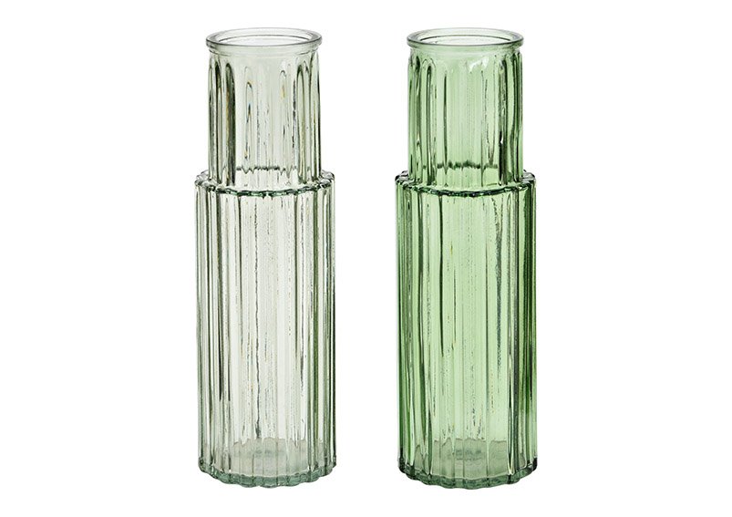 Vaso di vetro verde a 2 pieghe, (L/H/D) 8x25x8cm