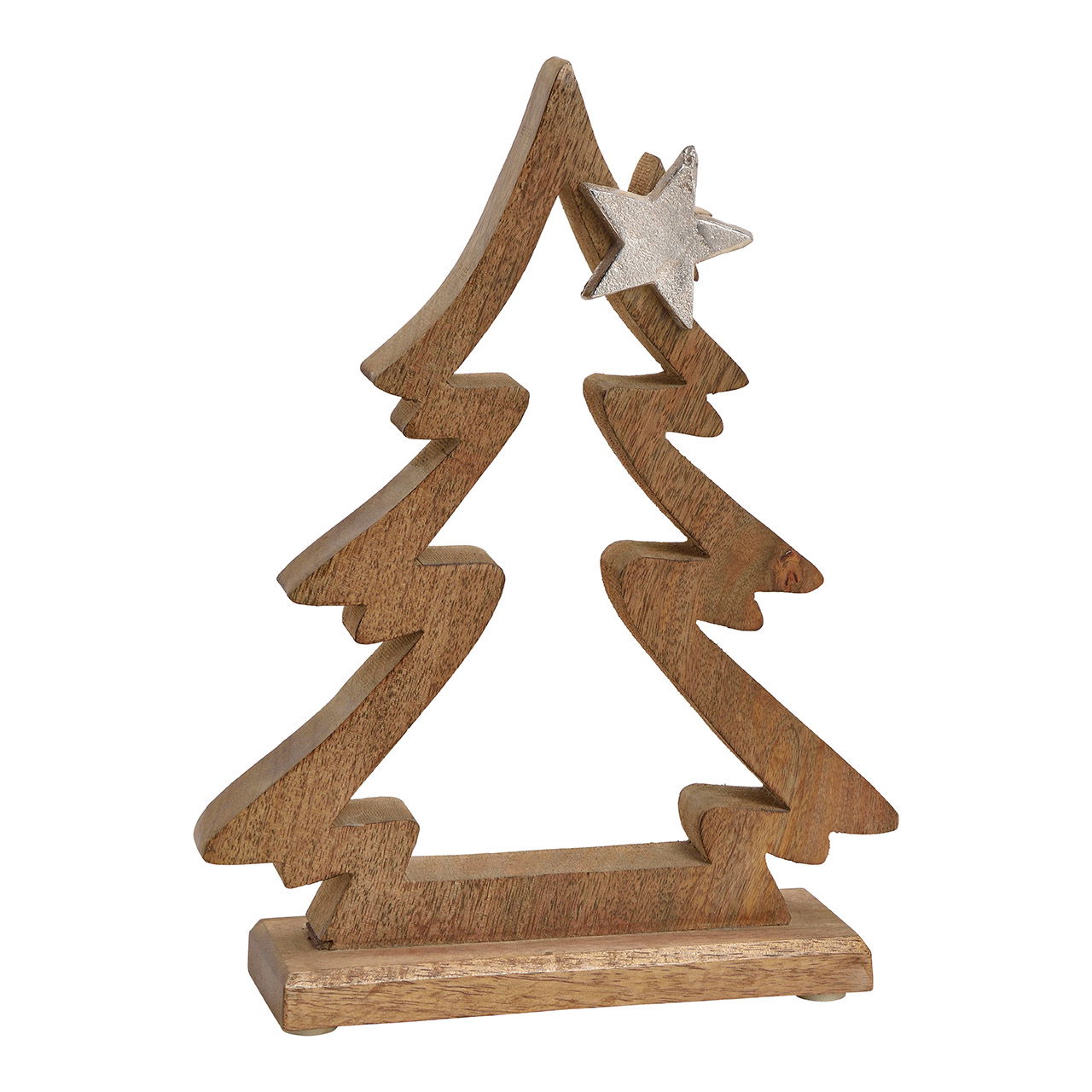 Tree with metal star dekor, mango wood, brown, 21x28x6cm