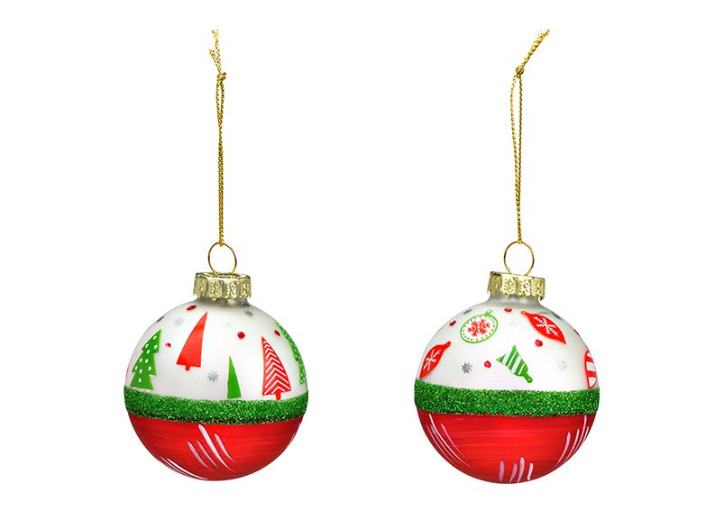 Kerstbal, hanger en kerstboomdecoratie van gekleurd glas, 2-voudig, Ø6cm