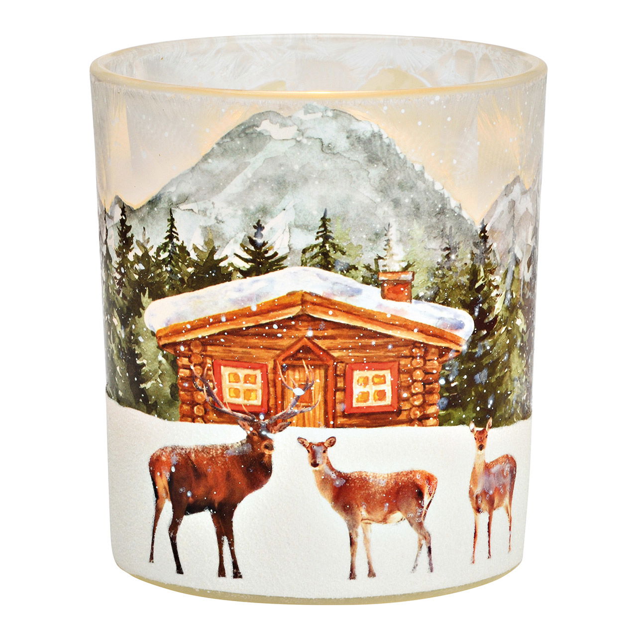 Windlicht Teelichthalter Hirsch Winterwald Dekor aus Glas bunt (B/H/T) 9x10x9cm Windlicht Teelichthalter Hirsch Winterwald Dekor aus Glas bunt (B/H/T) 9x10x9cm