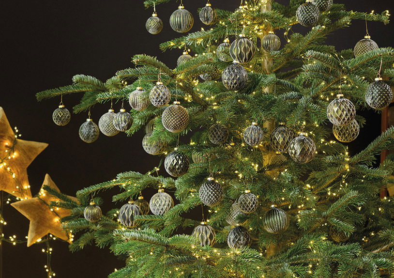 Weihnachtskugel Glitter aus Glas, 4-fach, Grün/Gold Ø6cm Pflanze, Baum, Weihnachten, Weihnachtsdekorationen, Festival