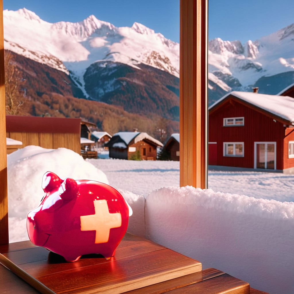 Sparschwein Company Sparschwein Swiss Bank aus Keramik, Rot/Weiß (B/H/T) 12,5x9x9 cm Kleinschwein Architektur, Gebäude, Draußen, Unterschlupf, Natur