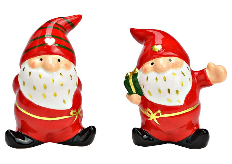 Babbo Natale in ceramica rossa, 2 pieghe (L/H/D) 8x10x6cm
