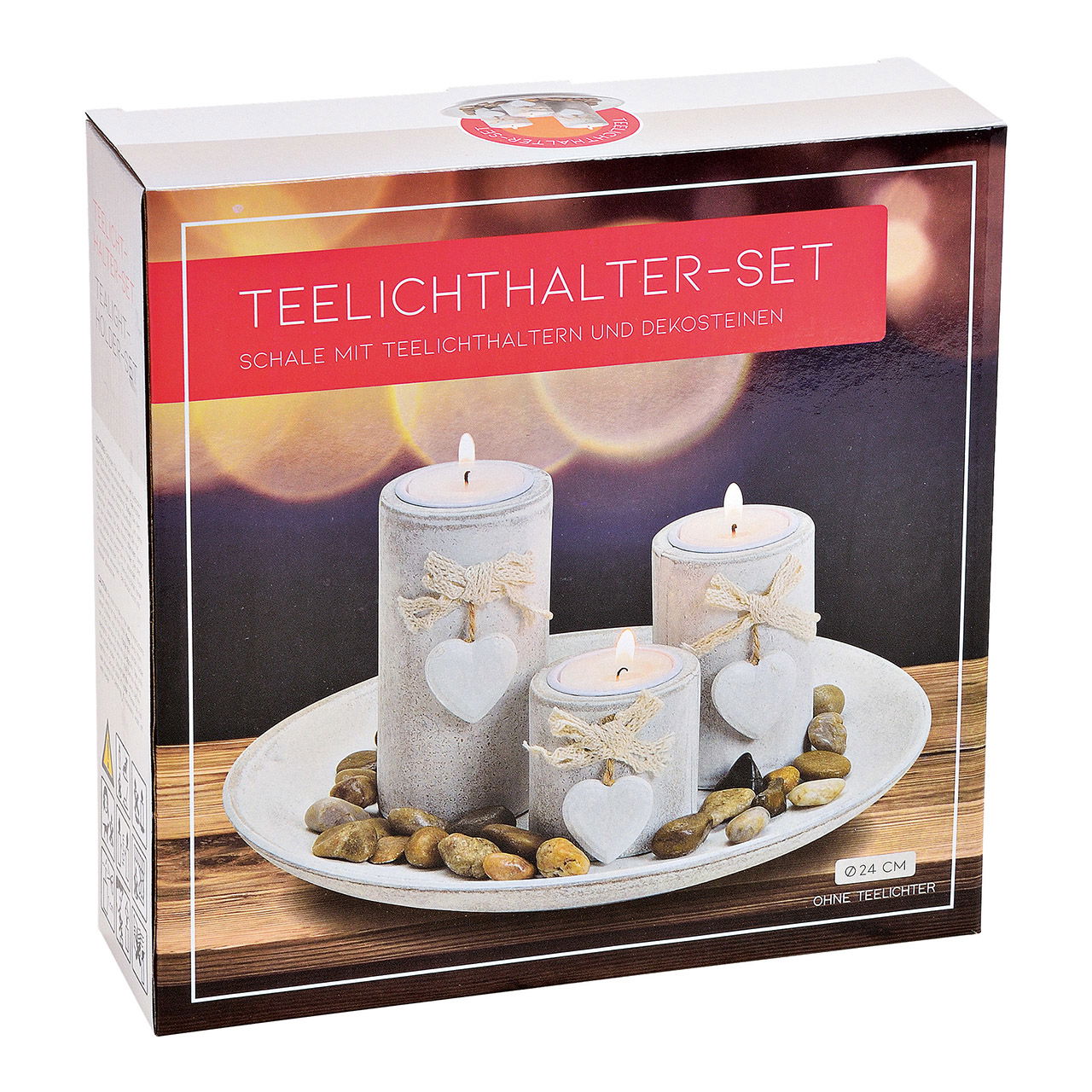 Tealight holder set of 3 with decorative stones heart pendant made of wood white (W/H/D) 24x12x24cm Kerze