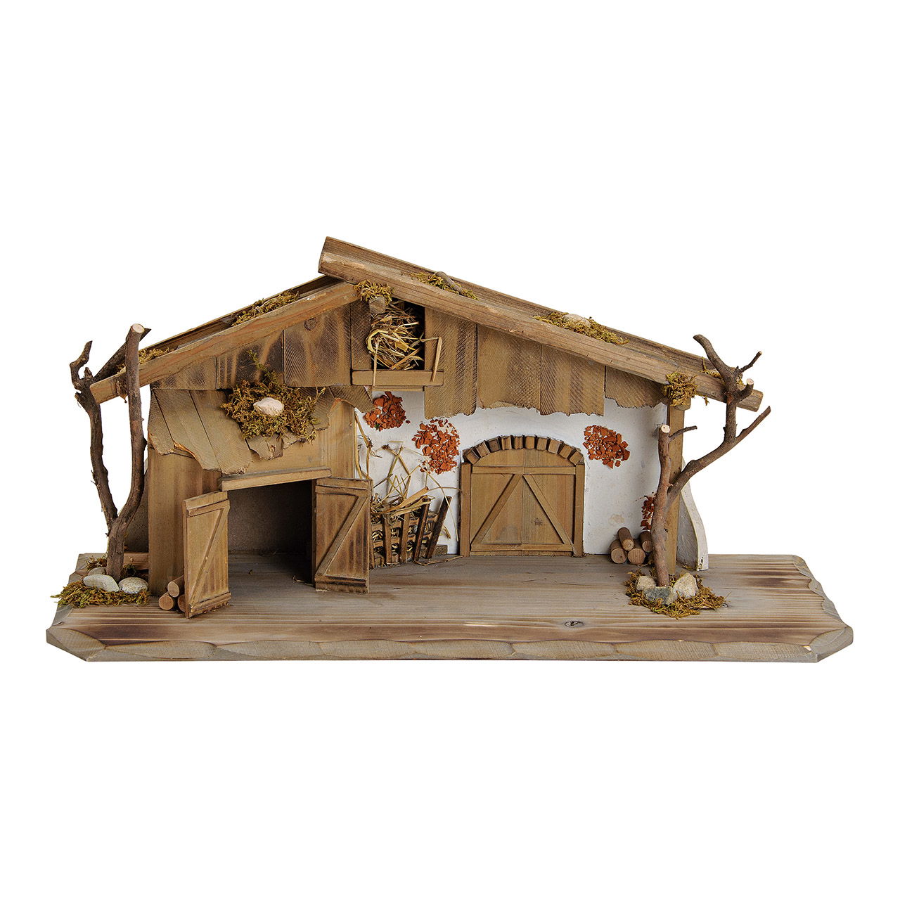 Kerststal van dennenhout, MDF naturel (B/H/D) 60x27x20cm