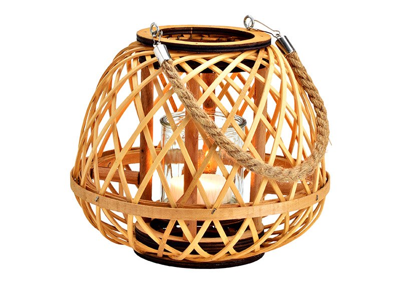 Lanterna in vimini di bambù con lanterna in vetro natura (L/H/D) 23x20x23cm