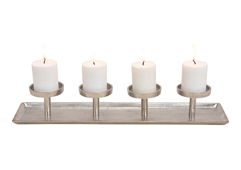 Arrangement de l'Avent, porte-bougies 4 pièces en métal argenté (L/H/P) 57x13x8cm