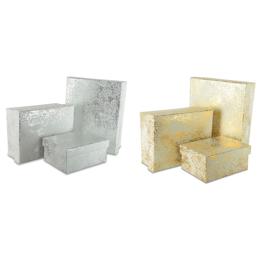 Set di confezioni regalo. 100% in cotone riciclato. 13.5x18x8/17.7x21.5x10/21x26x11 cm. 3 pezzi/set. oro/argento assortiti. EAN 13.5x18x8: 4004942091184 EAN 17.7x21.5x10: 4004942091191 Backstein