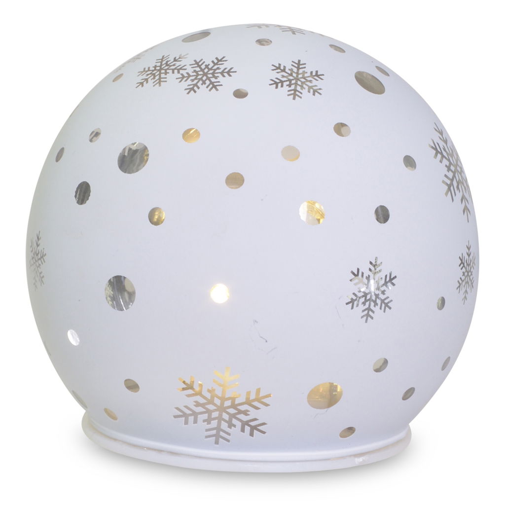 Palla con cielo a scaglie illuminata a LED (3xAAA, non incluso), timer, vetro, 10x10cm, 1 pz, bianco-argento Porzellan, Töpferei, Lampe, Ei, Essen