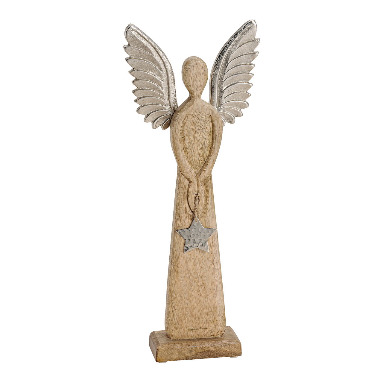 Engel van mangohout met metalen vleugels ster hanger bruin, zilver (B/H/D) 17x45x6cm Engel van mangohout met metalen vleugels ster hanger bruin, zilver (B/H/D) 17x45x6cm