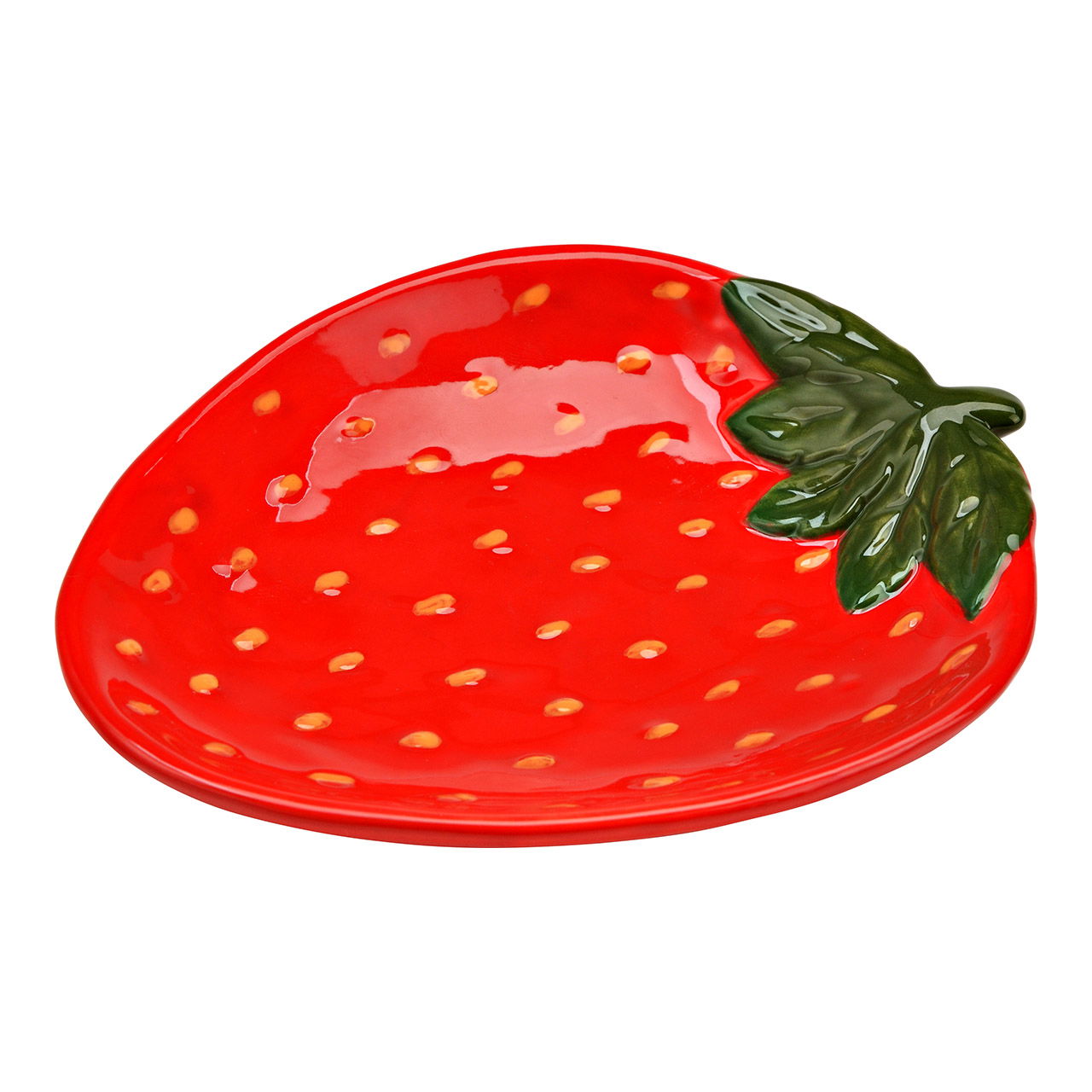 Ceramic strawberry plate, red (W/H/D) 13x2x16cm