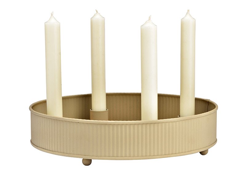 Advent arrangement, candle holder 4 candle sticks made of metal beige (W/H/D) 26x6x26cm