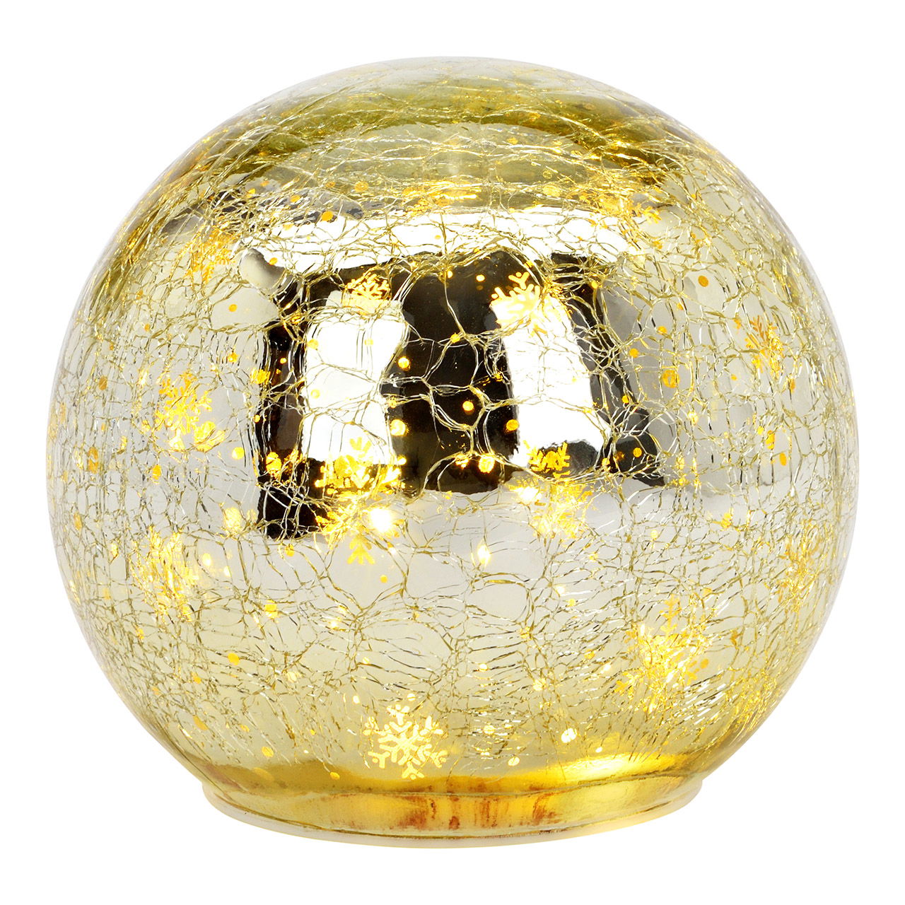 LED Kugel Crackle mit Timer Funktion aus Glas, Gold (B/H/T) 15x13x15cm (exkl. 3xAA)