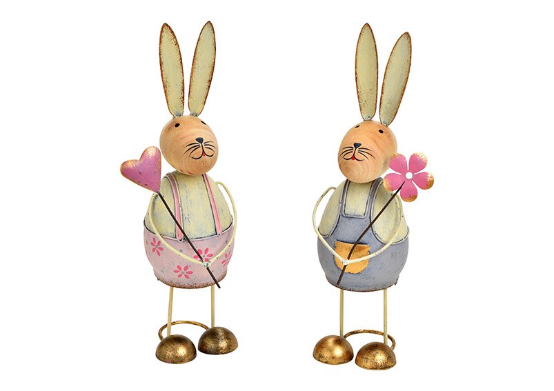 Conejo, metal, madera Rosa/rosa, gris 2 pliegues, (c/h/d) 7x20x6cm