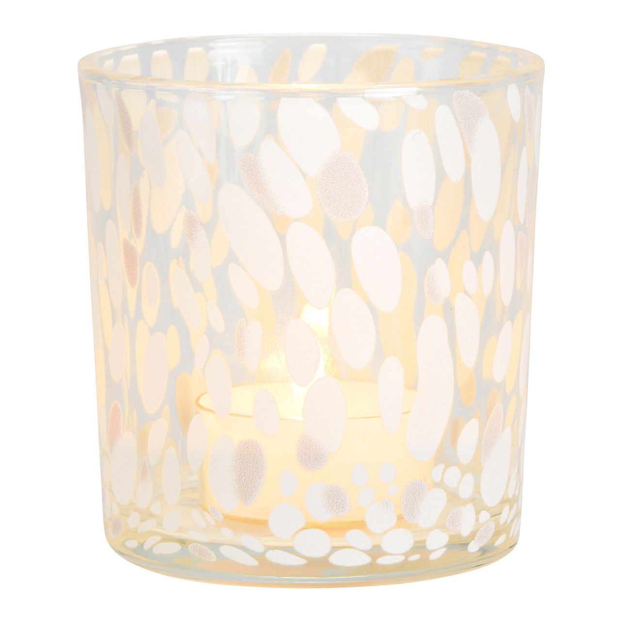 Windlicht mit Punkten aus Glas, Weiß (B/H/T) 7x8x7cm Windlicht mit Punkten aus Glas, Weiß (B/H/T) 7x8x7cm